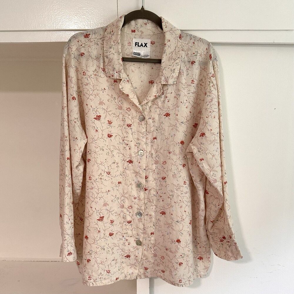 Flax By Jeanne Engelhart Floral Button-Up Blouse Vintage Boho Artsy Large L